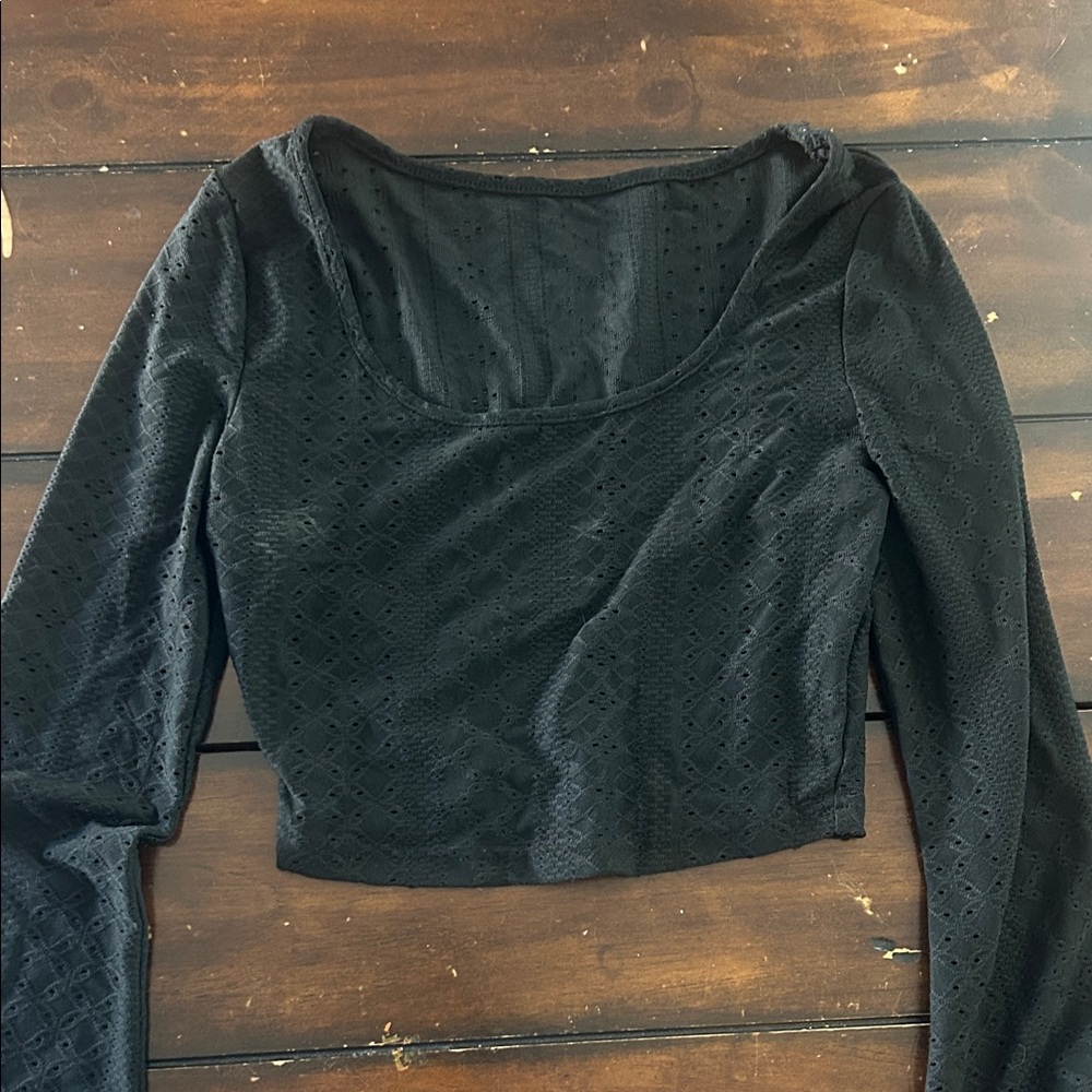 SHEIN Black Textured Long Sleeve Blouse